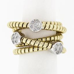 18k TT Gold Round Diamond Cluster Wide Multi-Crossover Statement Band Ring Sz 6