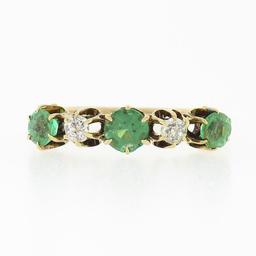 Antique Victorian 14k Gold .70 ctw Round Prong Tsavorite Diamond 5 Stone Band Ri