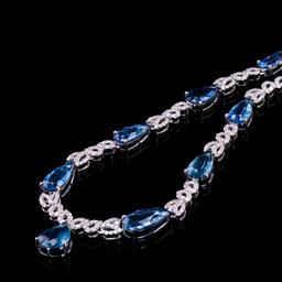 19.52 ctw Aquamarine and 2.84 ctw Diamond 14K White Gold Necklace