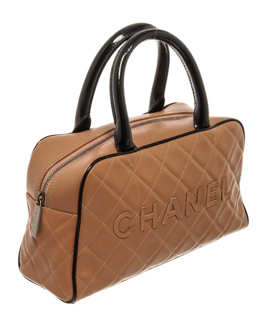 Chanel Brown Black Quilted Caviar Mini Boston Bowler Bag