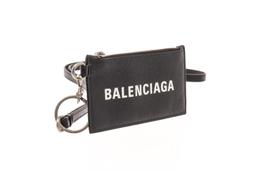 Balenciaga Black Calfskin Leather Logo Strap Cardholder