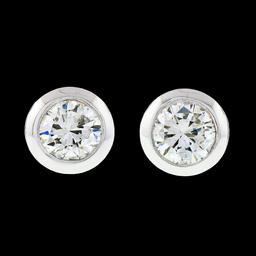 New 14k White Gold .84 ctw Martini Bezel Set Round Brilliant Diamond Stud Earrin