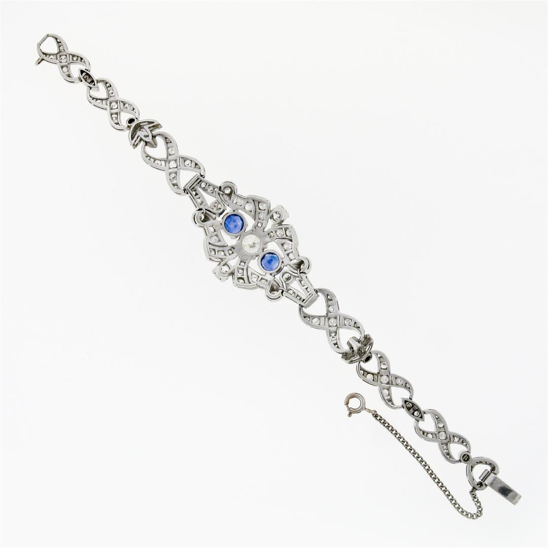 Antique Art Deco Platinum GIA Round Diamond Sapphire Infinity Leaf Link Bracelet