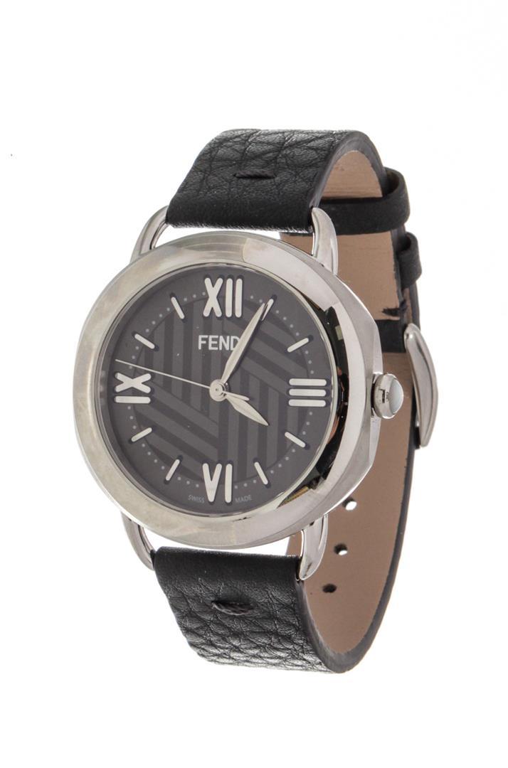 Fendi Black Leather Selleria Quartz Watch