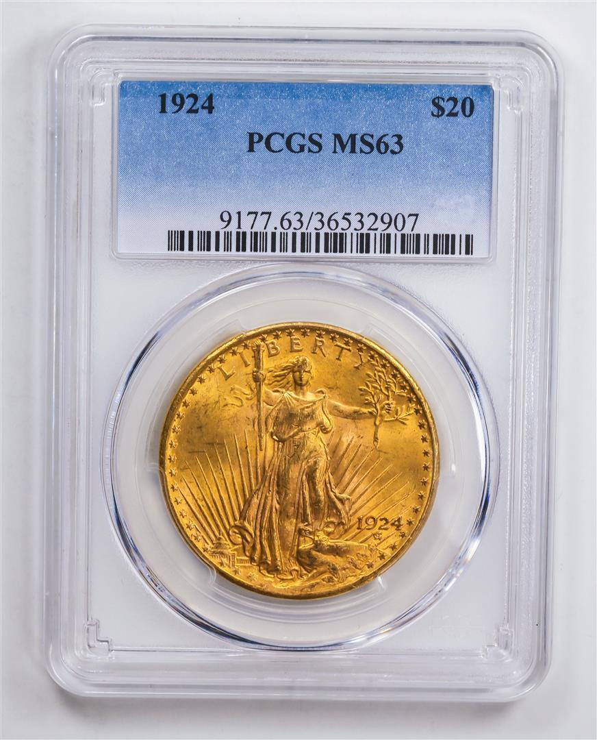 1924 $20 Double Eagle Gold Coin PCGS MS63