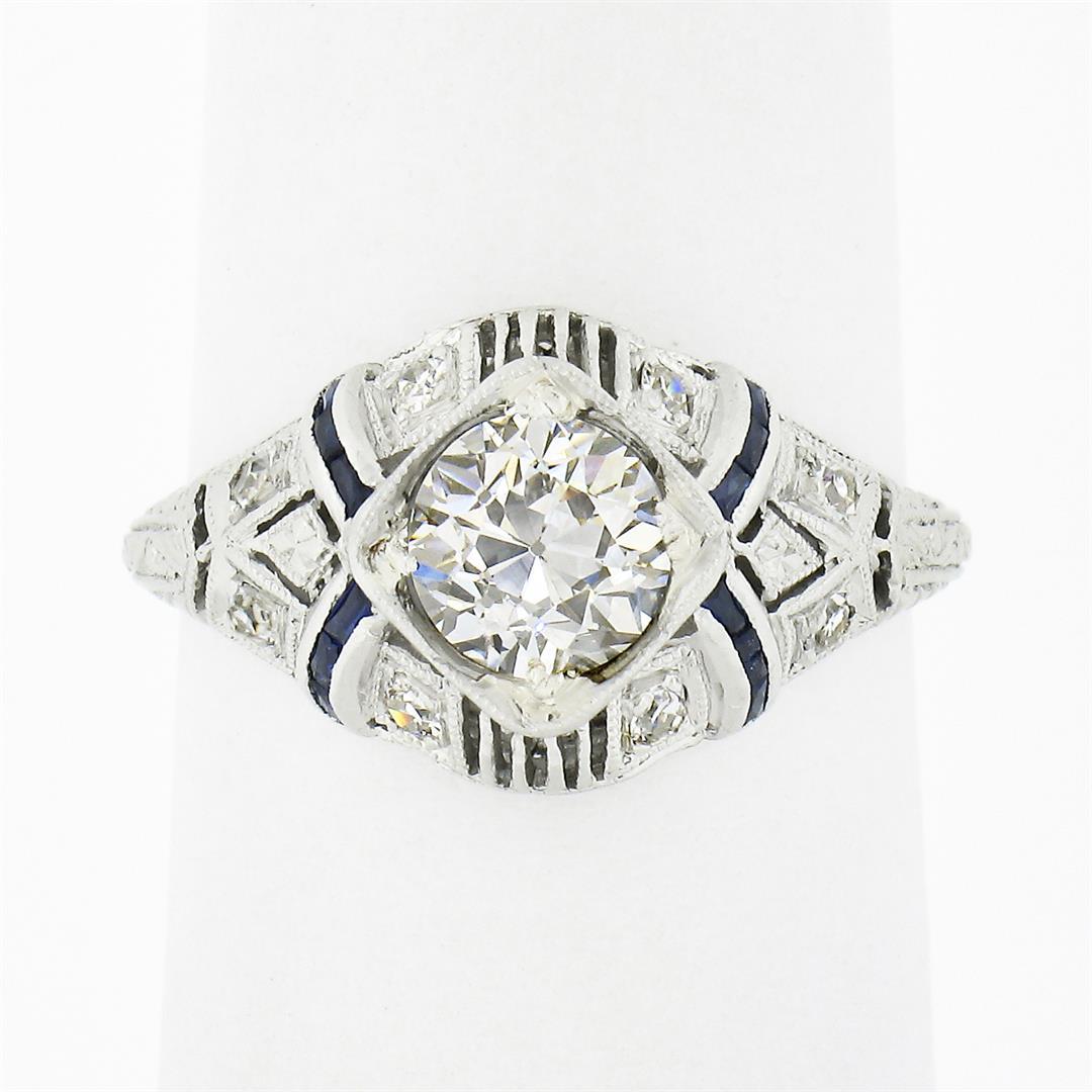 Antique Platinum 1.08 ctw GIA European Diamond Solitaire Sapphire Engagement Rin