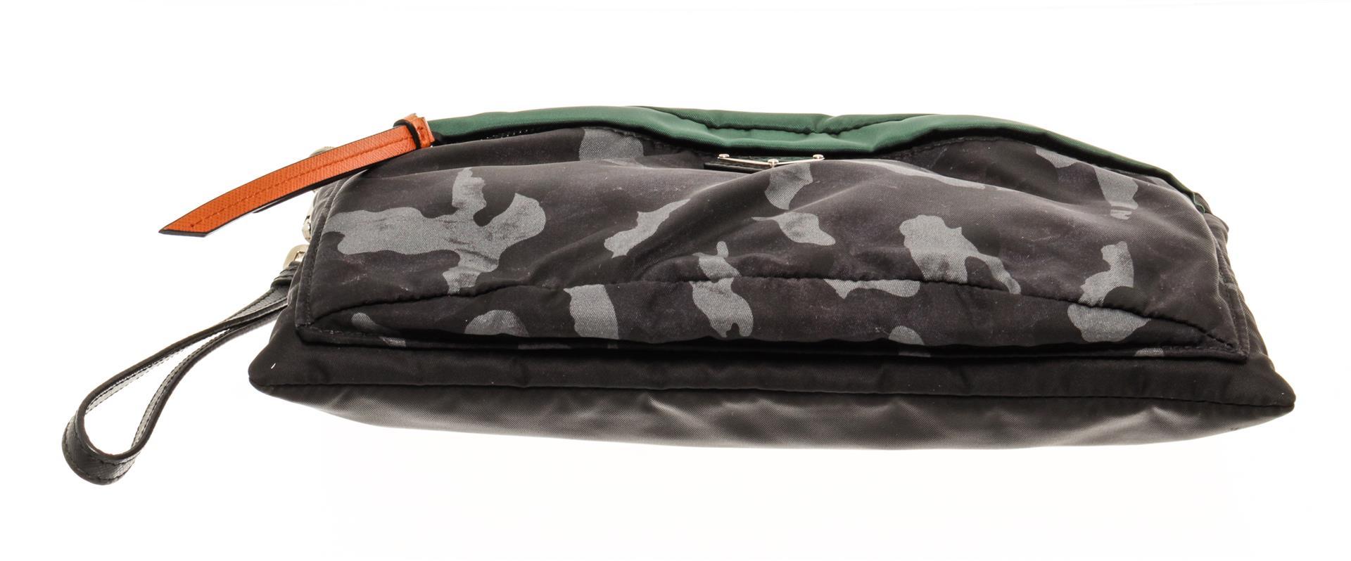 Prada Black, Gray, Green Nylon Camouflage Zip Clutch Bag