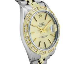 Rolex Mens 36MM 2Tone Yellow Gold And Steel 18K Gold Pyramid Diamond Bezel Datej