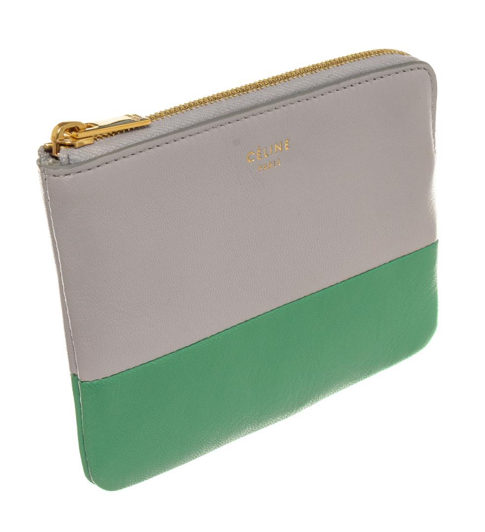 Celine Gray & Green Bicolor Solo Clutch Leather Coin Pouch