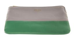 Celine Gray & Green Bicolor Solo Clutch Leather Coin Pouch
