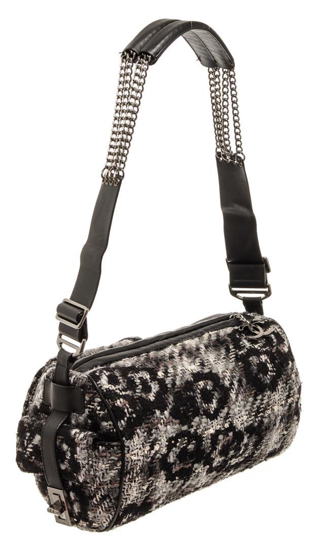 Chanel Black 2.55 Tweed Chain Shoulder Bag