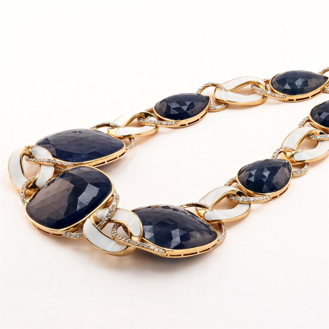 132.52 ctw UNHEATED Blue Sapphire and 6.08 ctw Diamond 18K Yellow Gold Necklace