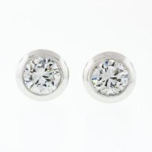 New 14k White Gold .84 ctw Martini Bezel Set Round Brilliant Diamond Stud Earrin