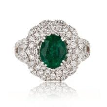 1.64 ctw Emerald and 1.05 ctw Diamond Platinum Ring