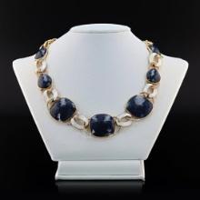 132.52 ctw UNHEATED Blue Sapphire and 6.08 ctw Diamond 18K Yellow Gold Necklace