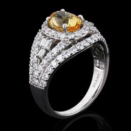 2.24 ctw UNHEATED Yellow Sapphire and 1.50 ctw Diamond Platinum Ring (GIA CERTIF