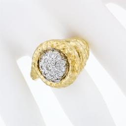 FINE 18k Gold R. Stone Dome Cluster Diamond Hammered Turritella Conch Shell Ring