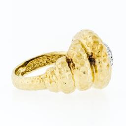 FINE 18k Gold R. Stone Dome Cluster Diamond Hammered Turritella Conch Shell Ring