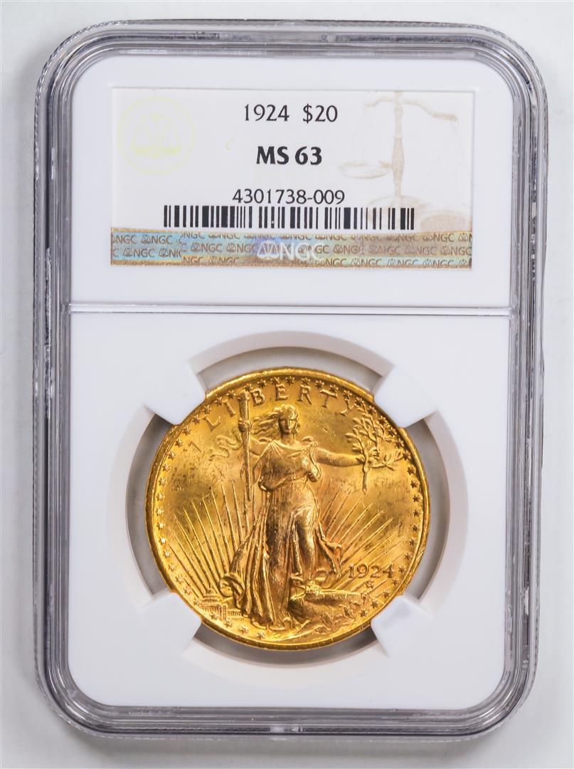 1924 $20 Double Eagle Gold Coin NGC MS63