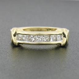 18k Yellow Gold 0.70 ctw Channel Set Princess Cut Diamond w/ "X" Sides Band Ring