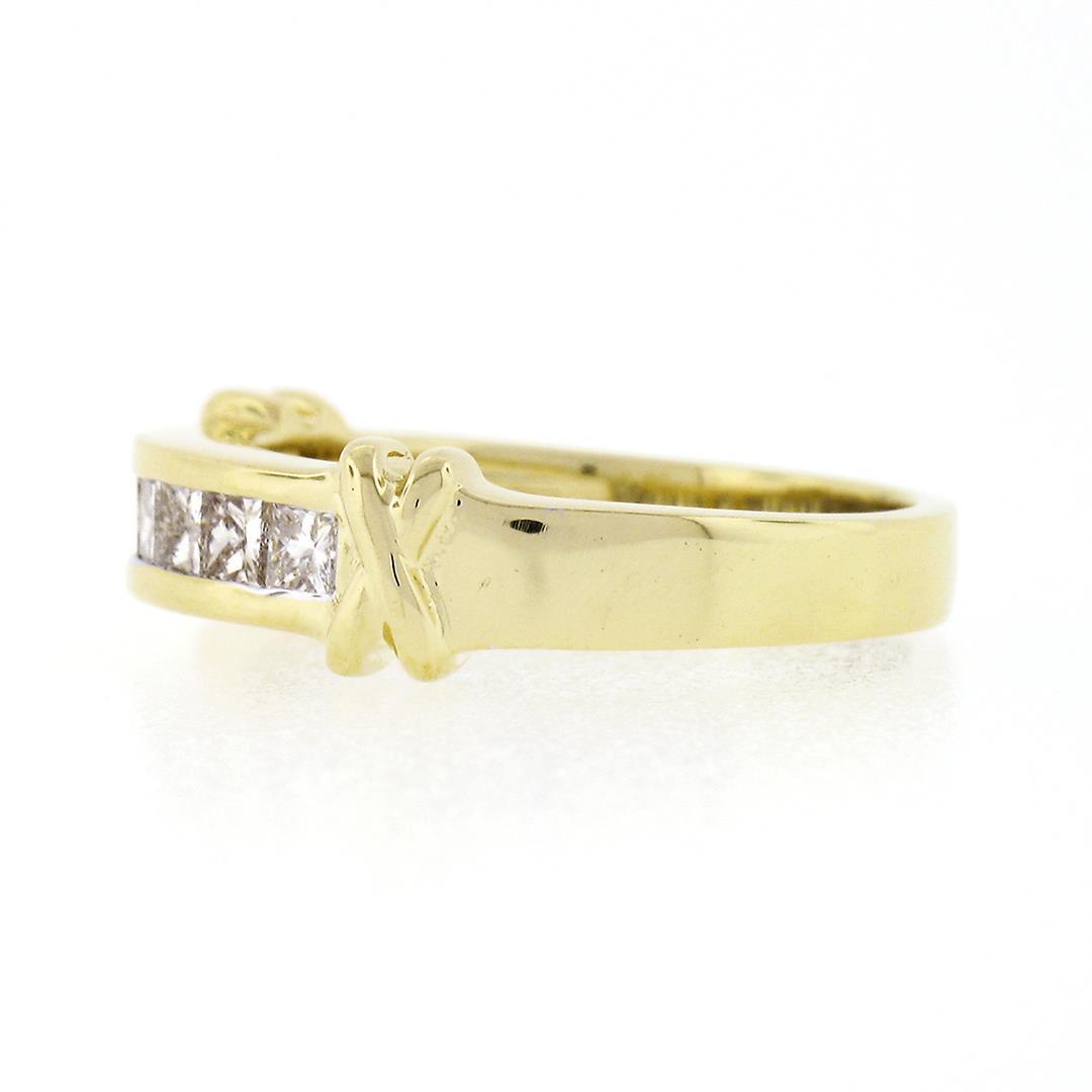 18k Yellow Gold 0.70 ctw Channel Set Princess Cut Diamond w/ "X" Sides Band Ring