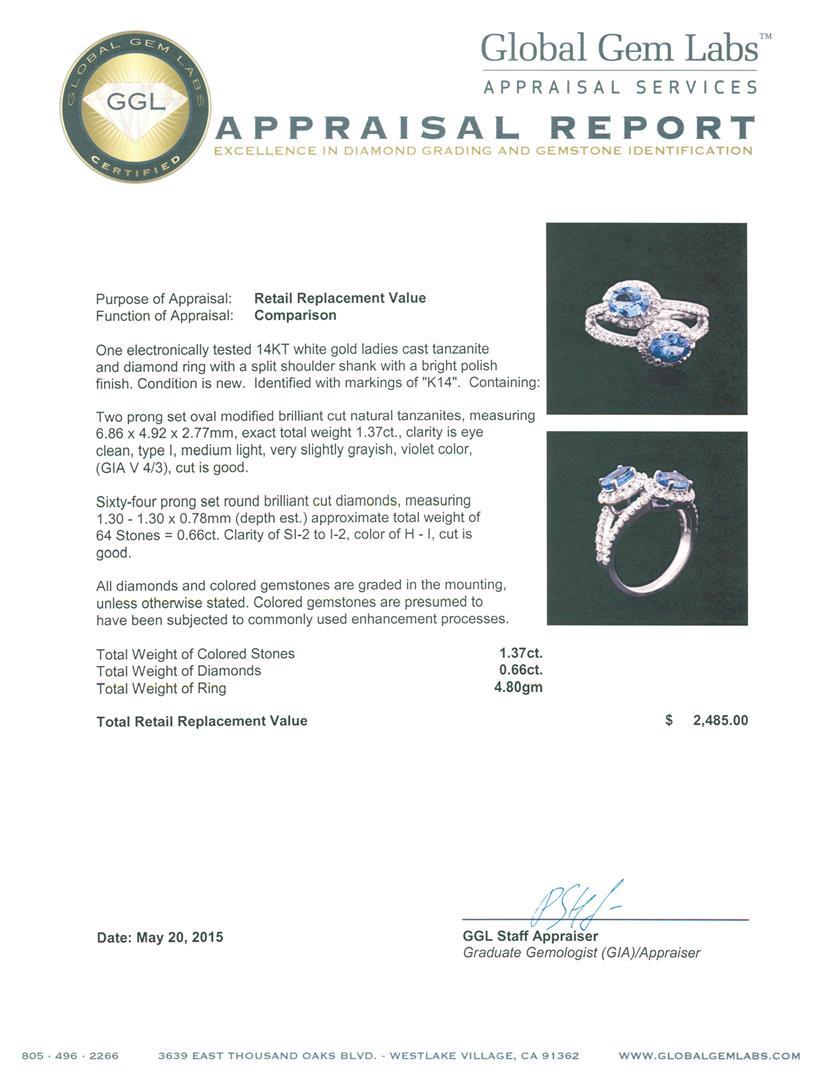 14KT White Gold 1.37 ctw Tanzanite and Diamond Ring
