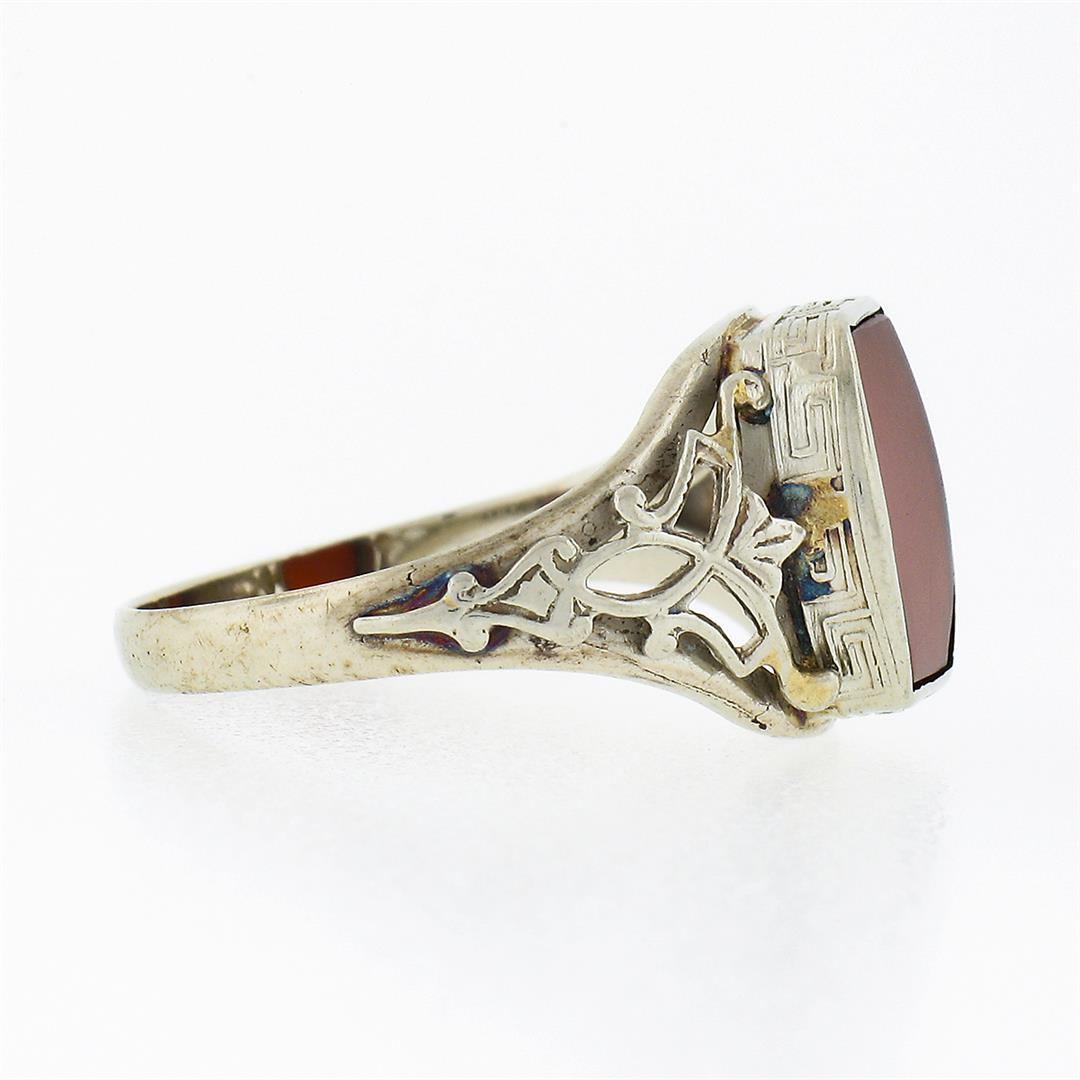Antique 14k White Gold Bezel Custom Carnelian Solitaire Filigree Open Work Ring