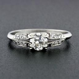 Antique Art Deco Platinum European Diamond Solitaire Engagement or Promise Ring