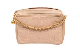 Chanel Beige Leather Triple CC Camera Bag