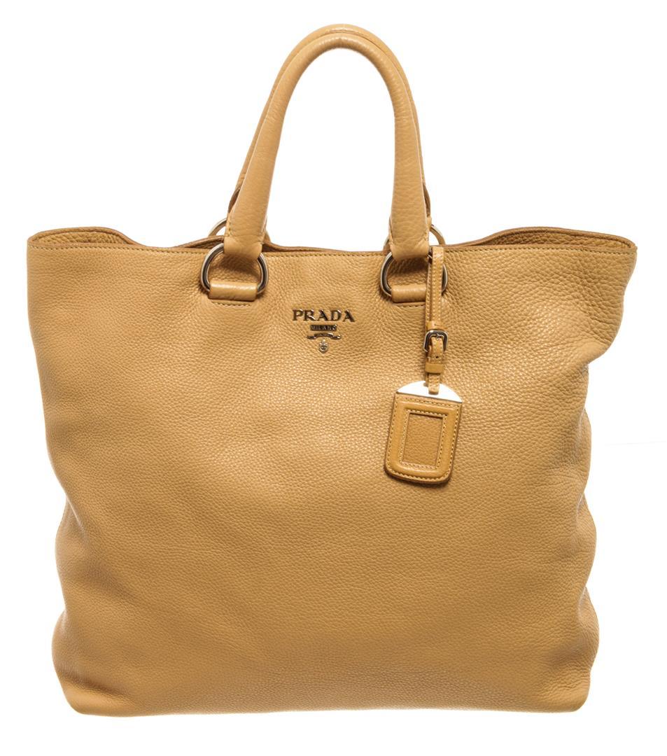 Prada Beige Grained Leather Vitello Daino Large Convertible Shopper Tote Bag