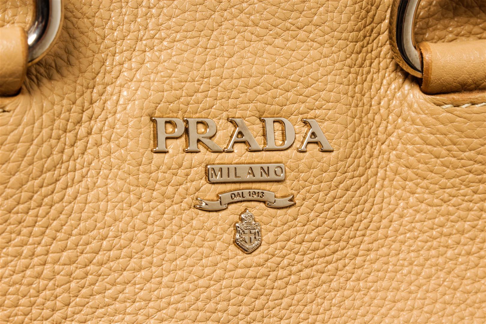 Prada Beige Grained Leather Vitello Daino Large Convertible Shopper Tote Bag