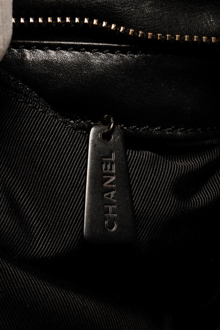 Chanel Vintage Black Lambskin Medium Logo Zip Clutch