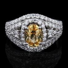 2.24 ctw UNHEATED Yellow Sapphire and 1.50 ctw Diamond Platinum Ring (GIA CERTIF