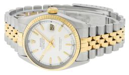 Rolex Mens Silver Index 2T Yellow Gold And Steel Datejust Wristwatch 36MM