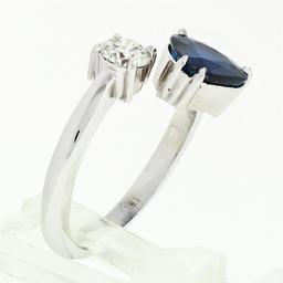 NEW 18K White Gold 2.71 ctw GIA Heart Blue Sapphire Diamond Moi et Toi Bypass Ri