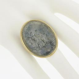 Vintage 14k Gold Large Oval Bezel Metal Cameo Man Woman Twisted Wire Frame Ring