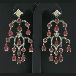 18k Two Tone Gold 17.48 ctw GIA Pear Ruby & Diamond Large Drop Chandelier Earrin