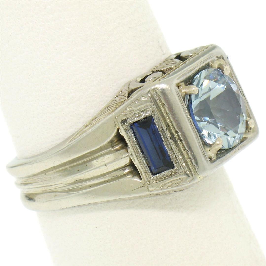 Antique Art Deco 18k White Gold 1.25 ctw Aquamarine and Diamond Ring