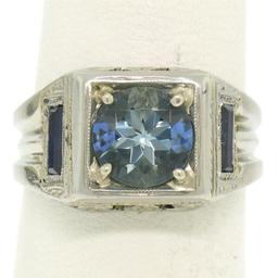 Antique Art Deco 18k White Gold 1.25 ctw Aquamarine and Diamond Ring