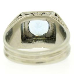 Antique Art Deco 18k White Gold 1.25 ctw Aquamarine and Diamond Ring