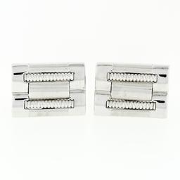 Men's Designer L&M 14k White Gold Fancy Oyster Bracelet Link Swivel Cufflinks