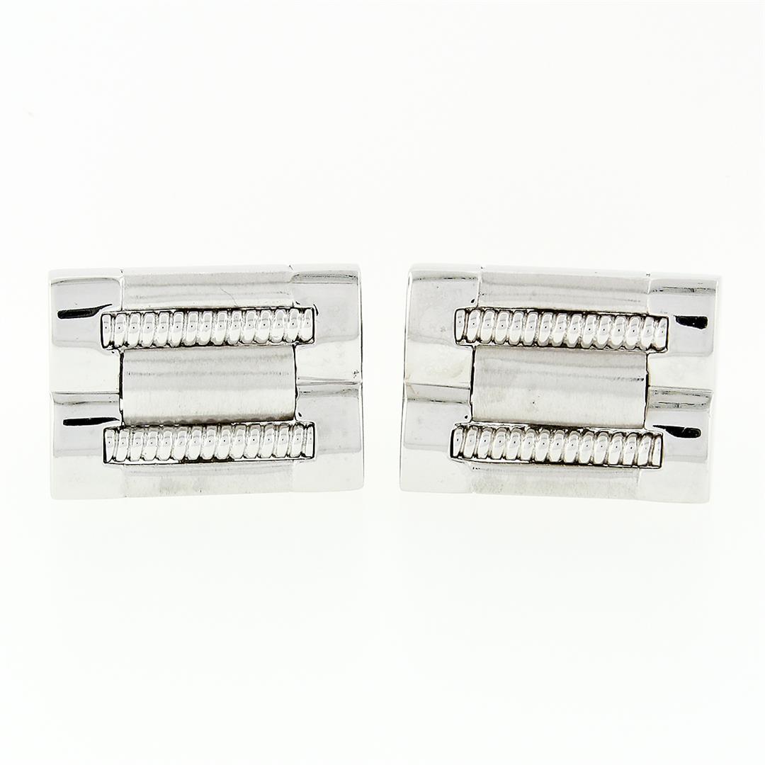 Men's Designer L&M 14k White Gold Fancy Oyster Bracelet Link Swivel Cufflinks