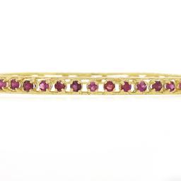 Vintage Victorian Revival 14k Gold 2 ctw Ruby Engraved Side Hinged Bangle Bracel