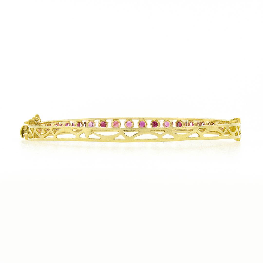 Vintage Victorian Revival 14k Gold 2 ctw Ruby Engraved Side Hinged Bangle Bracel