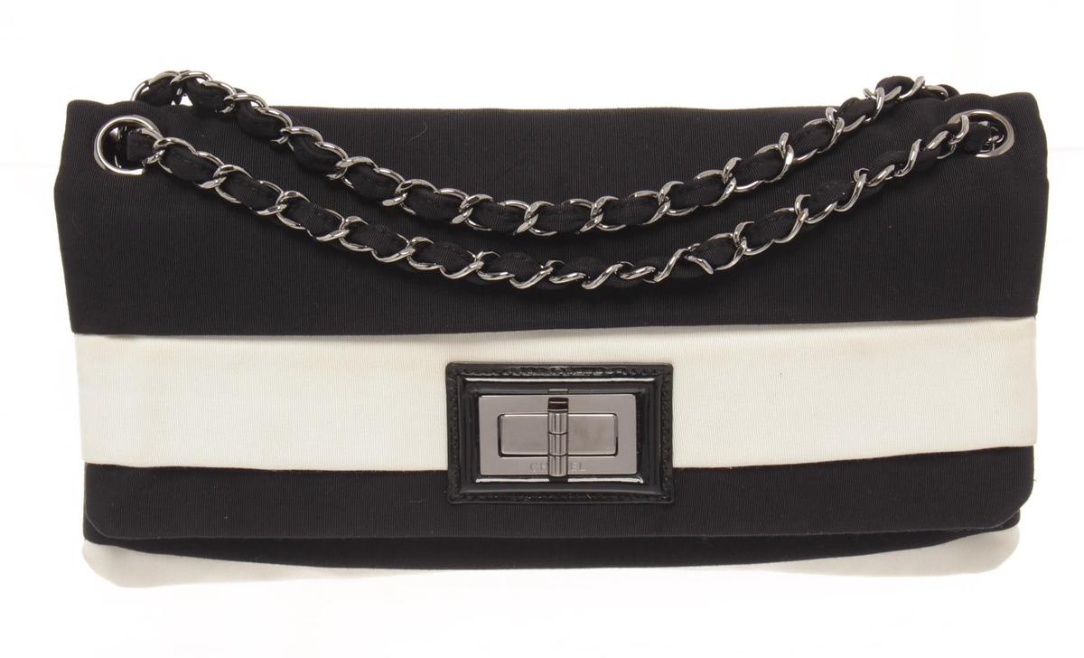 Chanel Black White Canvas 2.55 Reissue Flap Shoulder Bag