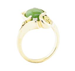 0.05 ctw Diamond and Jade Ring - 14-24KT Yellow Gold