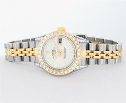 Rolex Ladies Quickset 2T 18K & Steel Silver Index Dial Diamond Lugs 26MM Wristwa