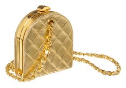 Chanel Vintage Gold Metallic Quilted Leather Frame Mini Clutch Bag