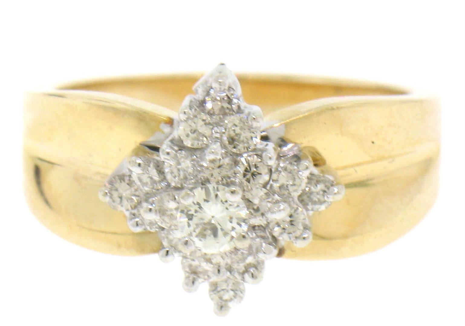 14k Yellow Gold 0.50 ctw Terraced Round Brilliant Diamond Cluster Cocktail Ring