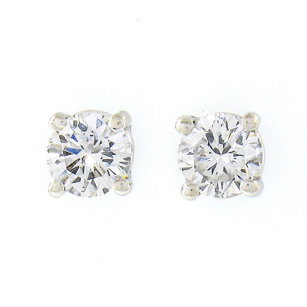 NEW 14k White Gold .30 ctw Round Brilliant Prong Set Diamond Classic Stud Earrin